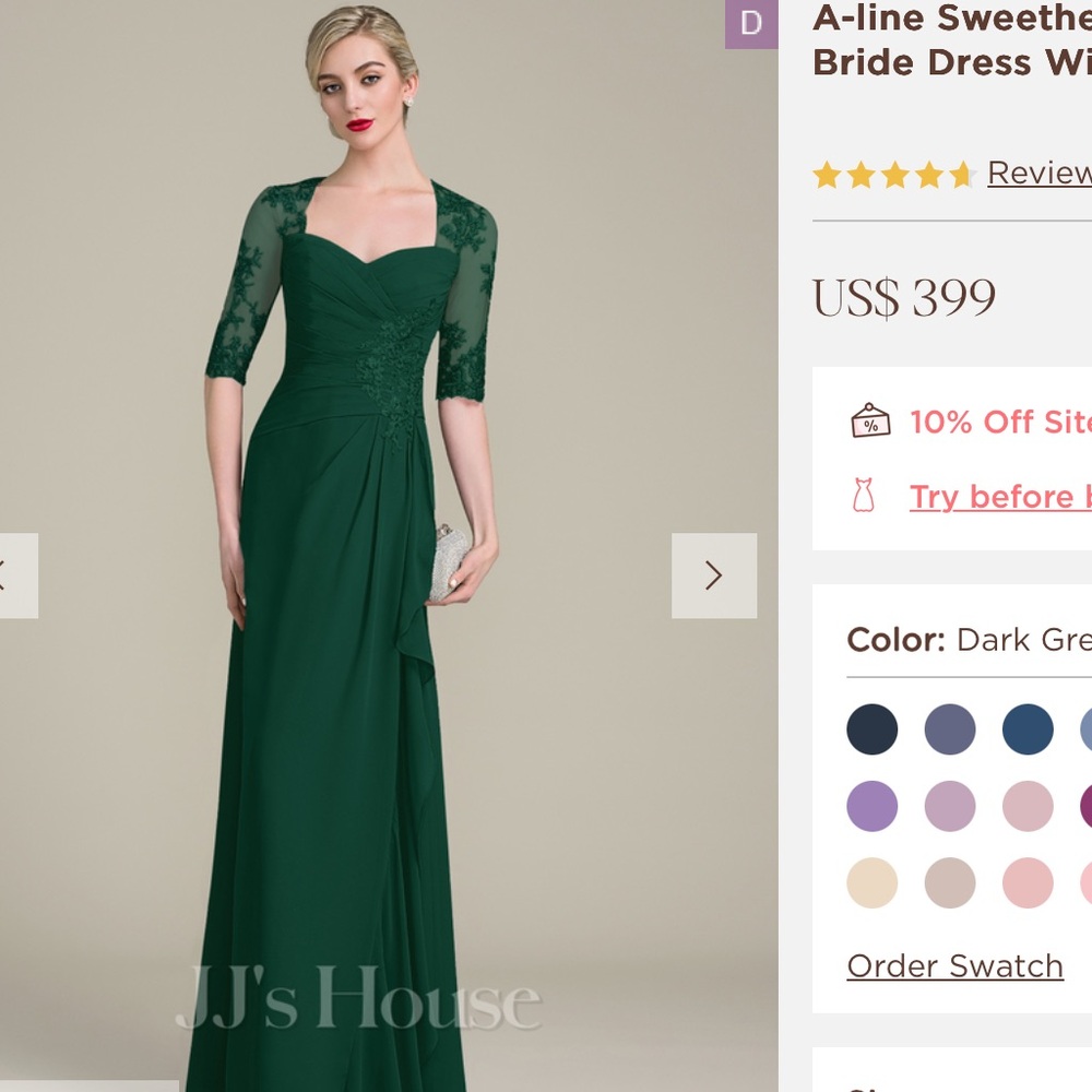 JJs House Dark Green Long Sleeve Dress
